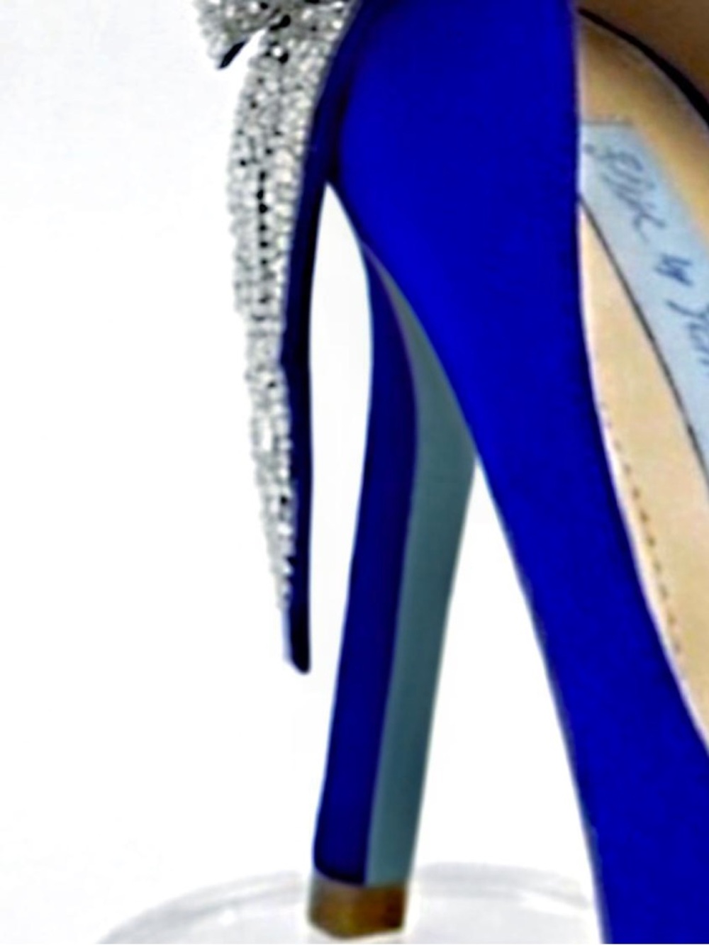 RARE Blue by Betsey Johnson Bryn Bow Blue Satin Rhinestone Pumps sz 7.5M - Picture 6 of 13